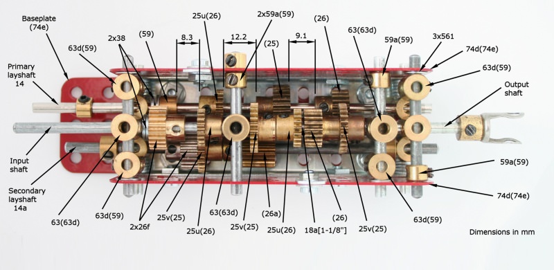 Figure 2: Identification of parts in the modified gearbox