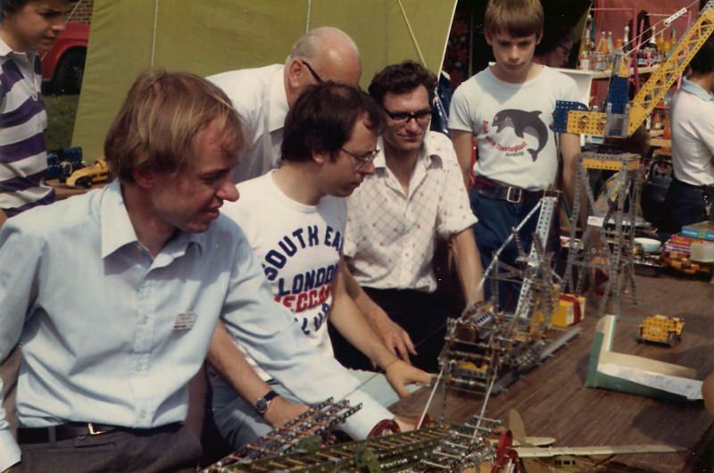 Pictured at our stand at the Memorial Hospital fete in August 1980 are (L-R seated) Adrian Ashford, Chris Warrell, David Smithers, (L-R standing) Neil Bedford (top left) and John Adams