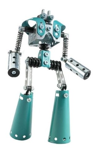 Teal and silver robot