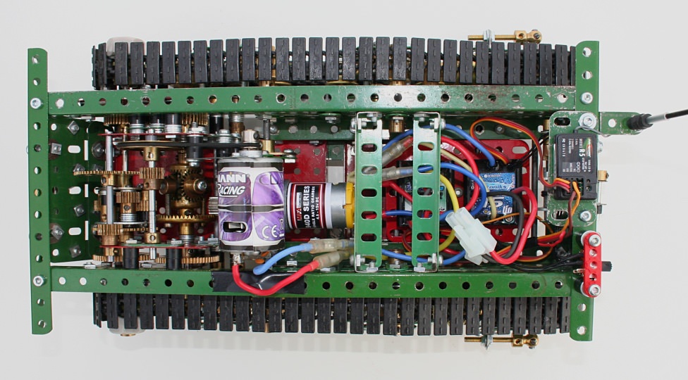Figure 8: Overhead view of the hull showing transmission, motors and radio control gear