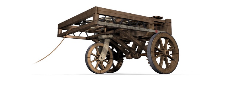 Figure 4: Working model of Da Vinci’s self-propelled cart — note the divided axle!