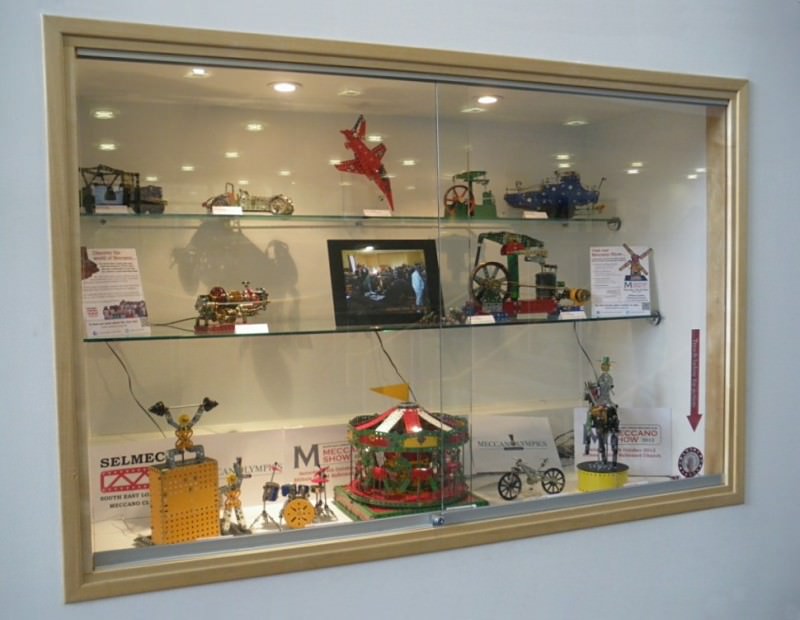 The display cabinet filled with Meccano goodness