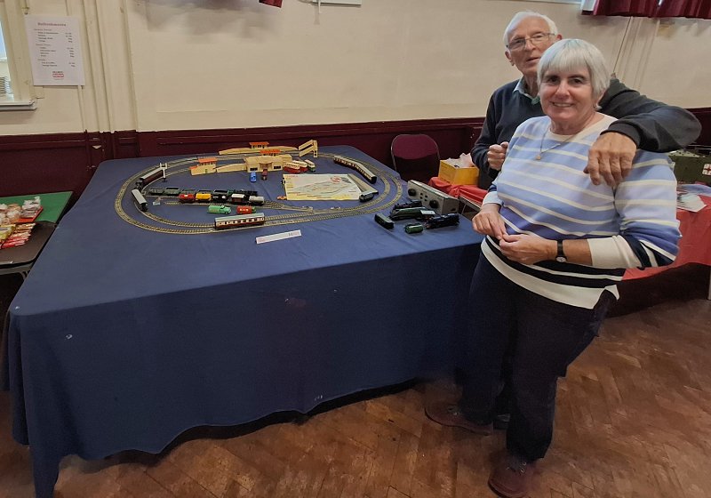 John Gay and Cathy Claydon with their model railway layout