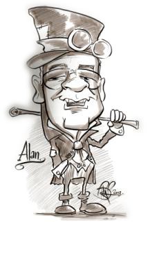 A caricature of Alan Wenbourne drawn at the festival