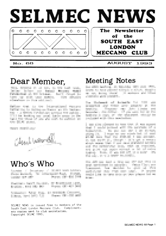 August 1993 Newsletter cover