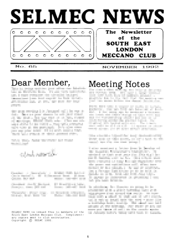 November 1992 Newsletter cover