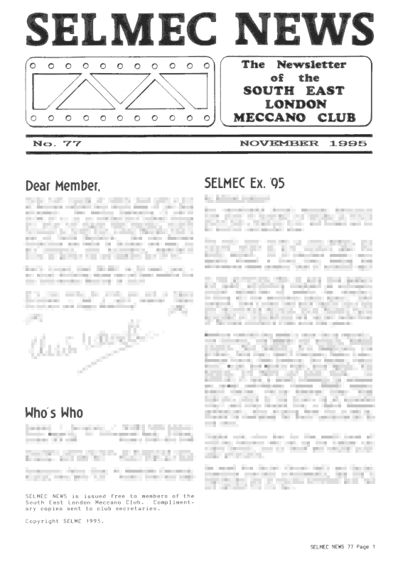 November 1995 Newsletter cover